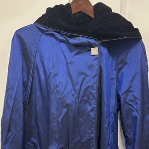 Reversible Royal Blue Coat with Black Velvet - with hood and side pockets. L/XL